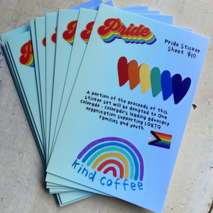 Sheet with three pride/rainbow stickers