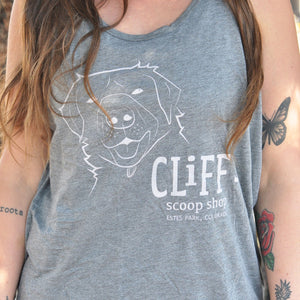 Grey Tank Top, "Cliff's Scoop Shop", Clifford the dog's face in the center