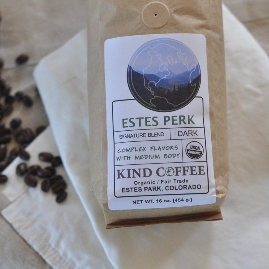 Bag of dark roast coffee - Complex flavors with medium body. Organic, fair trade.
