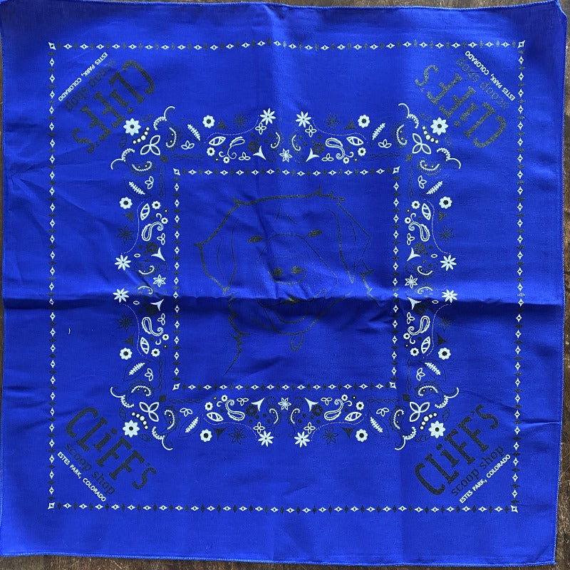 Navy Blue bandana, "Cliff's Scoop Shop", Clifford the dog's face in the center