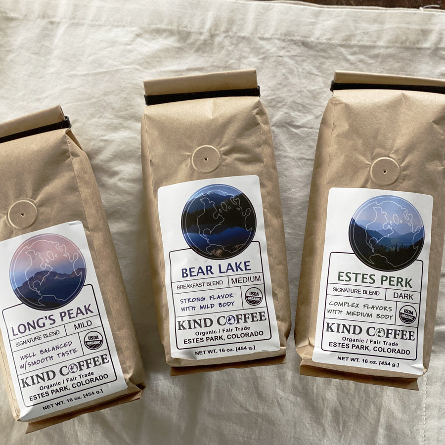 3 pounds of mild, medium, and dark organic coffee