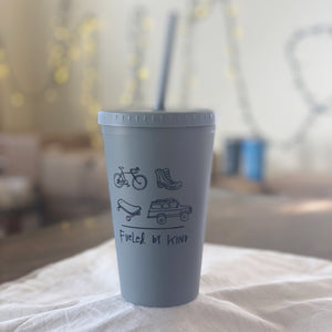 grey reusable kind coffee cup with straw 