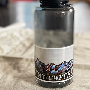 Kind Coffee Mountain sticker on a water bottle